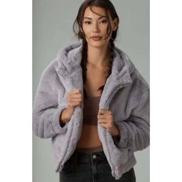 Jackets & Blazers - UGG Medium Mandy Faux Fur Hoodie Ii Sweater Cloudy Grey Coat Jacket